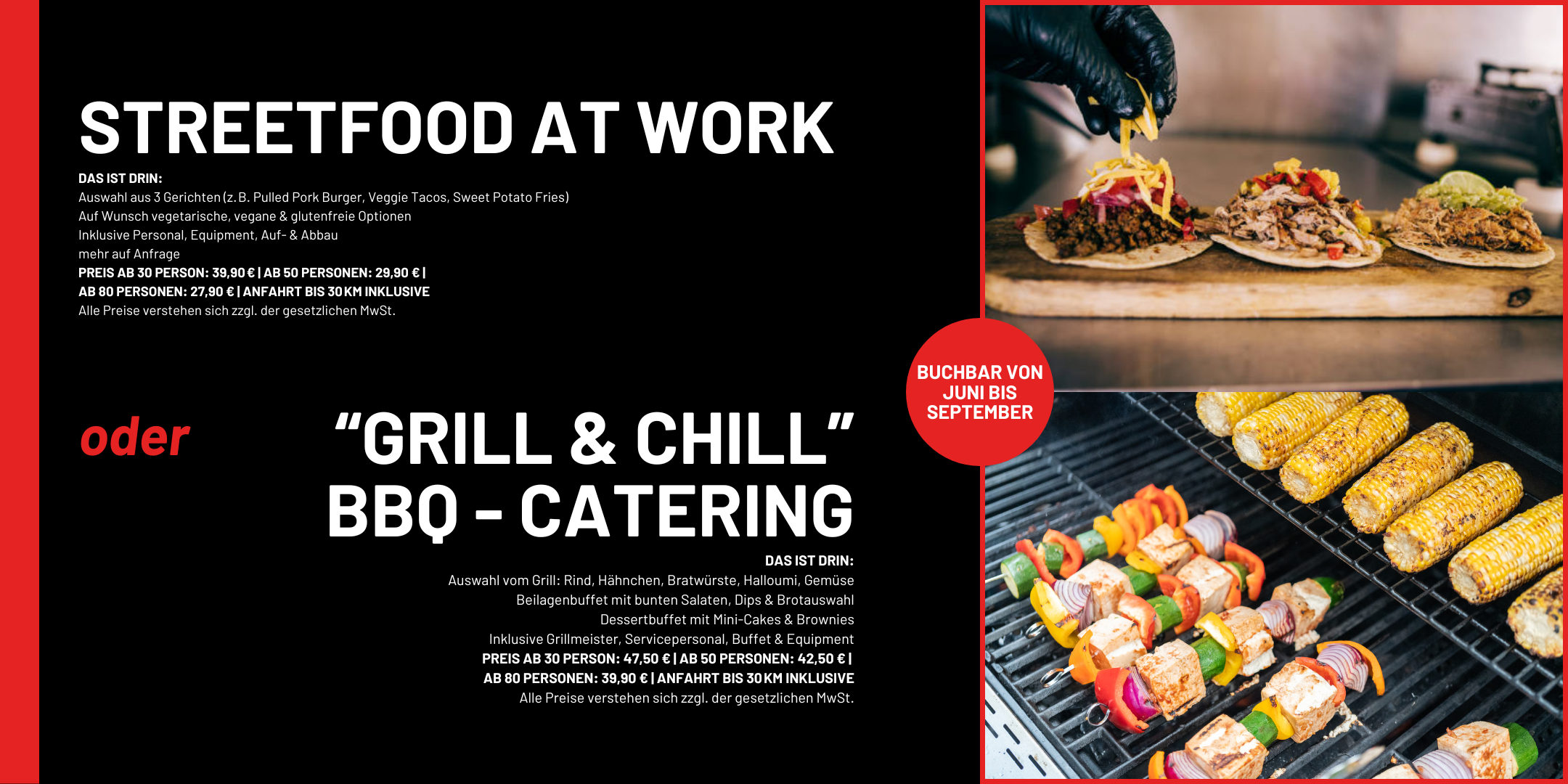 Bewerbung für Sommerfeste bei Firmen, Foodtruck oder BBQ-Catering (Grill&Chill), buchbar von Juni bis September