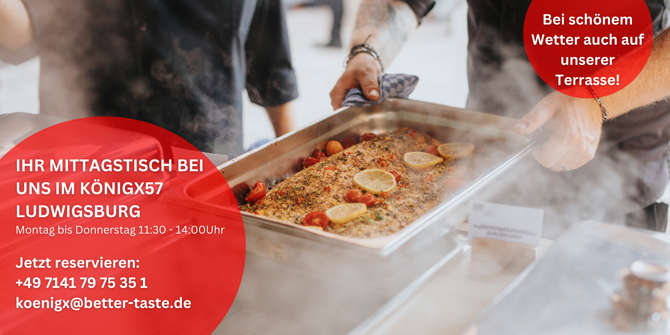 Besuchen Sie das Restaurant KönigX57 in Ludwigsburg mit einem wechselnden Tagesgericht. Die Öffnungszeiten sind Montag bis Donnerstag von jeweils 11:30 bis 14:00 Uhr.